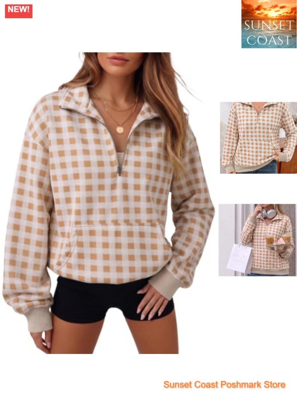 Half Zip Long Sleeve Pullover Sweatshirt Kangaroo Pocket Loose Fit